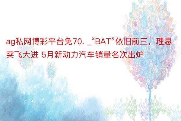 ag私网博彩平台免70. _“BAT”依旧前三，理思突飞大进 5月新动力汽车销量名次出炉